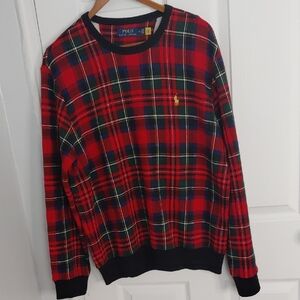 Polo by Ralph Lauren Men's Red and Blue Plaid Crewneck Sweater